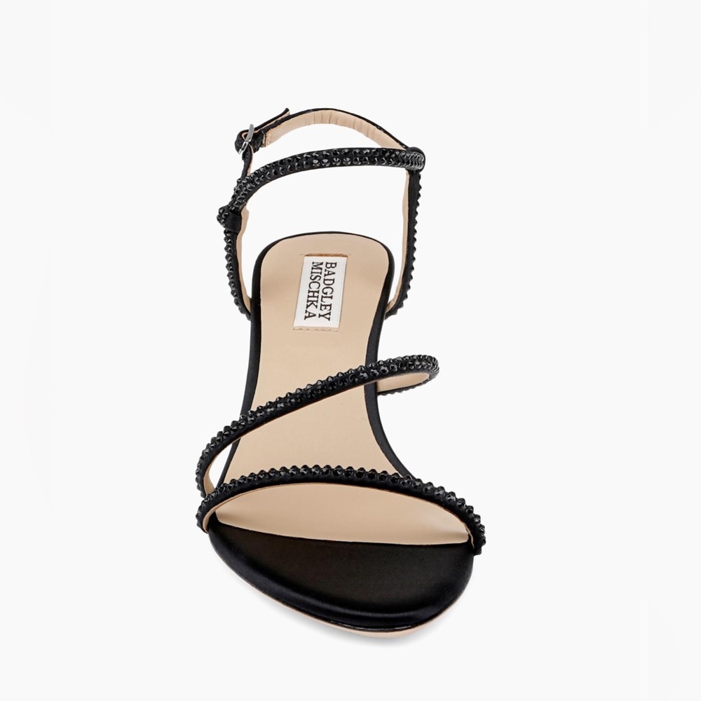 NWT: Badgley Mischka Julianna Black Satin Strappy Heels new in box with dust bag - Picture 4 of 14